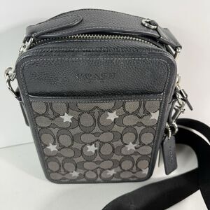 Coach Sullivan Jacquard black silver heart print crossbody purse bag handbag sma